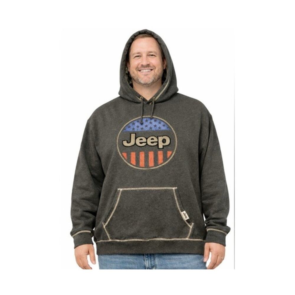 JEDCO Jeep Hoodie 2XL Gray USA Flag Logo Pullover Fleece Graphic Americana Comfy